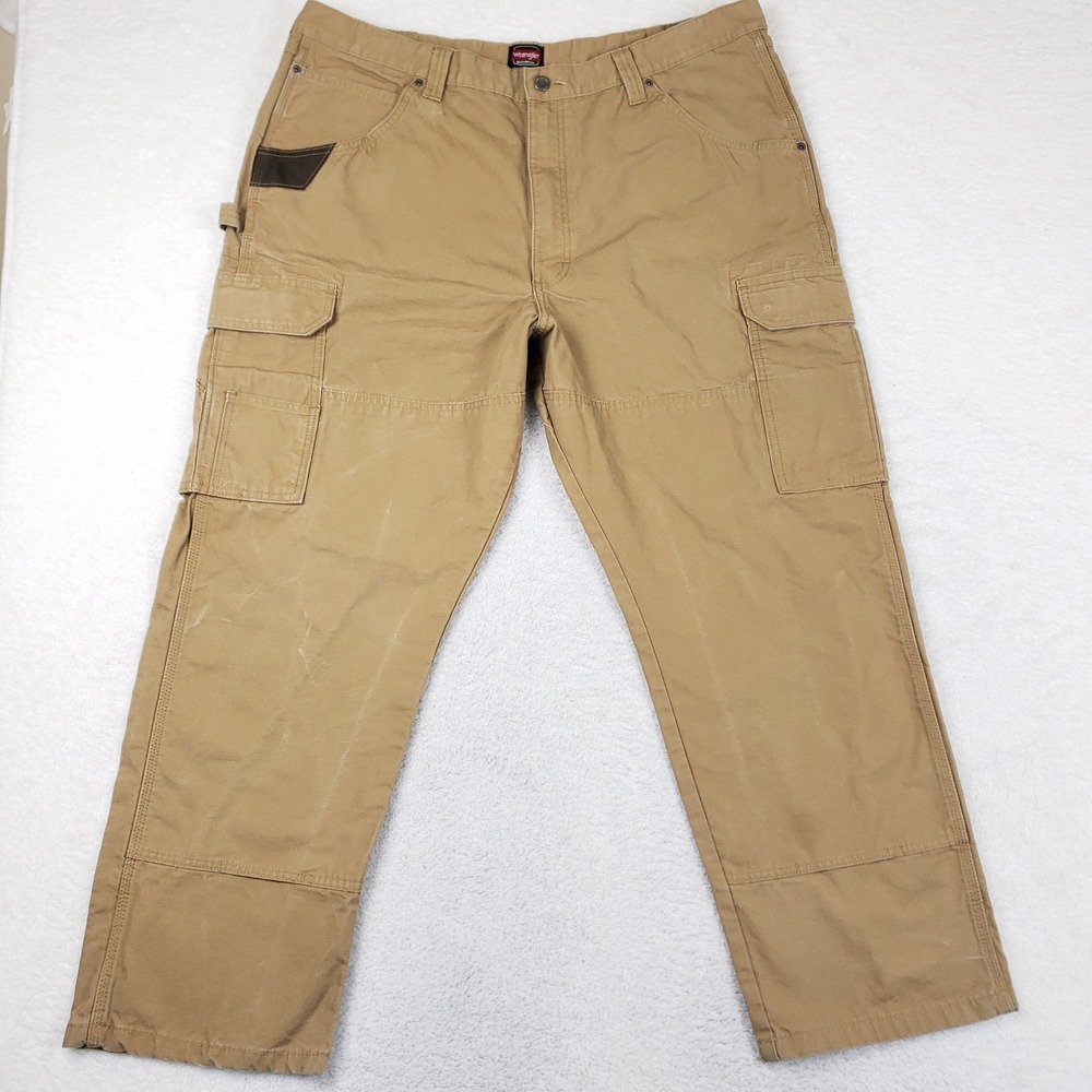 Wrangler Workwear Mens Tan Ripstop Cargo Pants Straight Utility 42x30 Heavy Duty